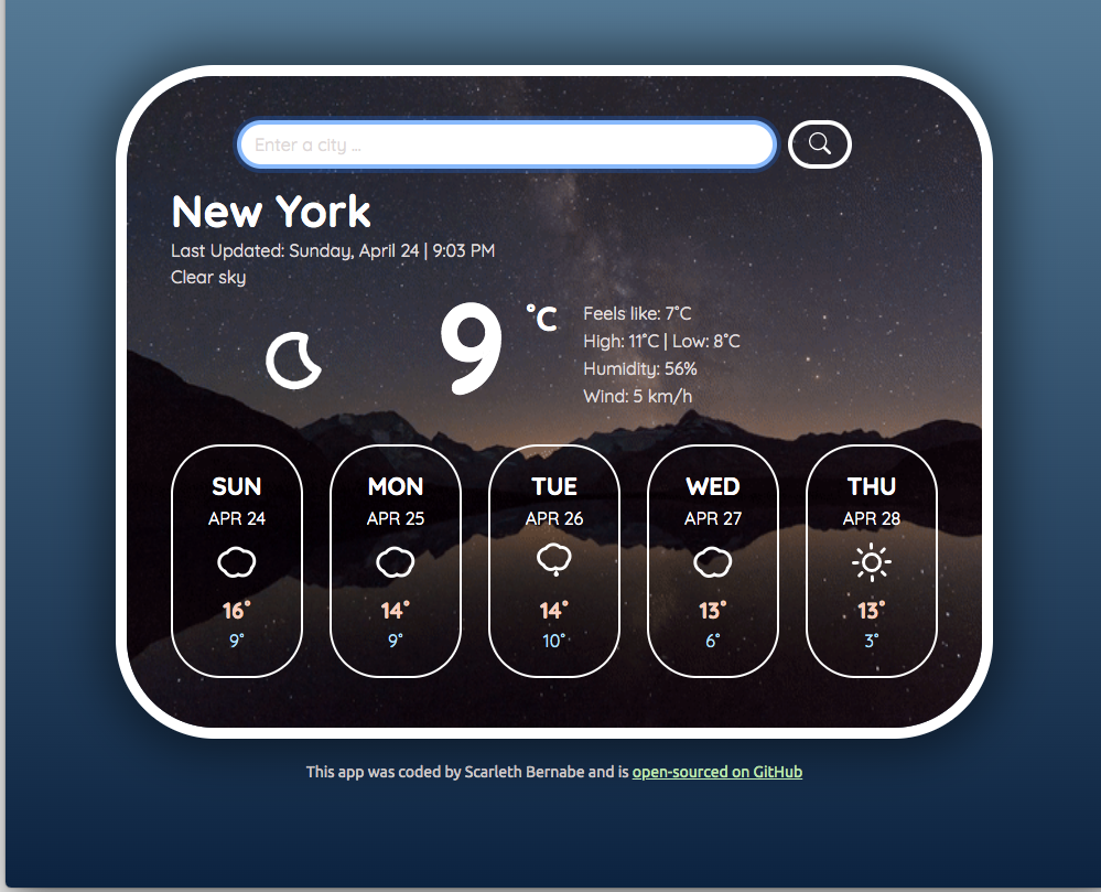 React Weather App preview