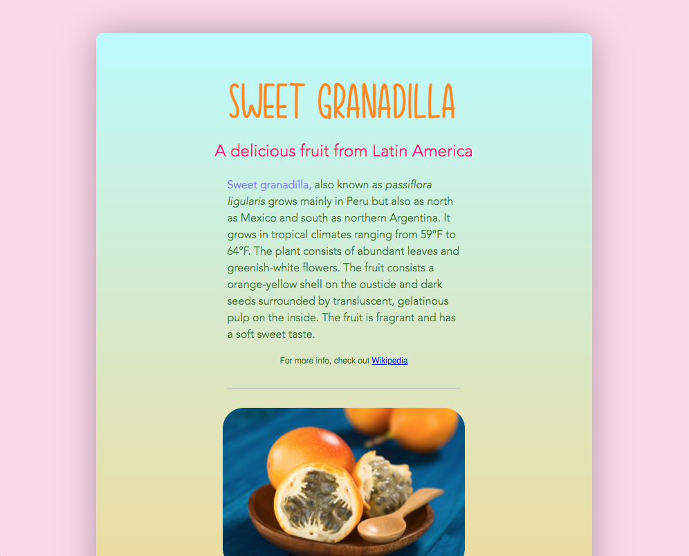 Sweet Granadilla Landing Page